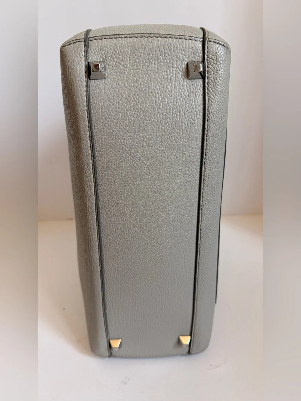 MCM Light Grey Pebbled Leather Satchel